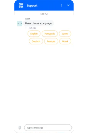 Live support chat in de 30Bet app