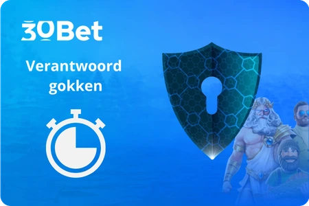30Bet verantwoord gokken sectie met beveiligd schild en tijdlimiet icoon